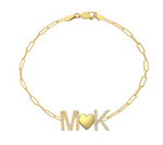 Load image into Gallery viewer, Pave Initials and Gold Heart Paperclip Bracelet - Millo Jewelry
