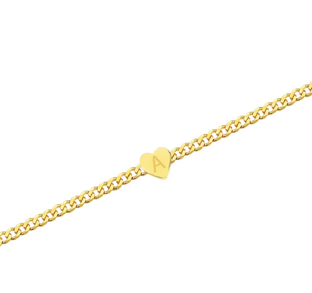 Gold Heart Cuban Chain Bracelet - Millo Jewelry