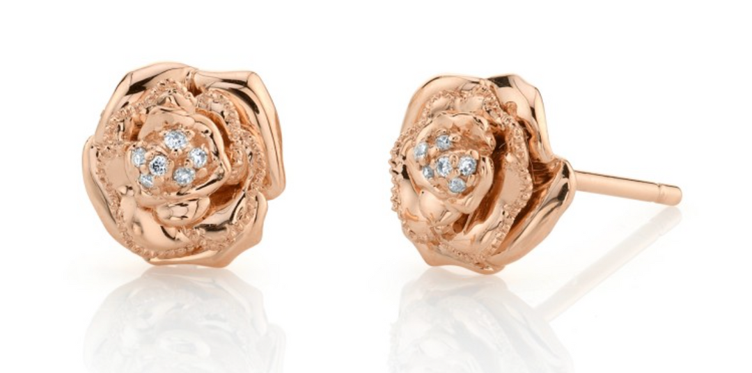 14K Gold Diamond Rose Earrings - Millo Jewelry