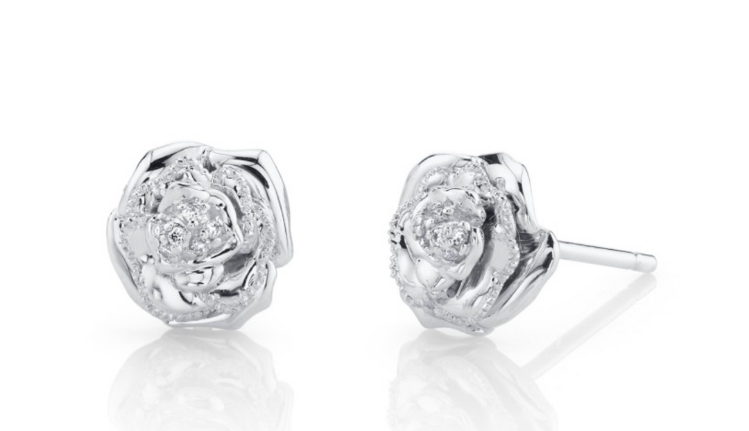 14K Gold Diamond Rose Earrings - Millo Jewelry