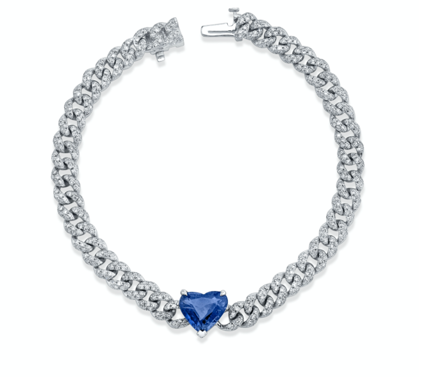 Blue Sapphire Heart Mini Pave Link Bracelet - Millo Jewelry