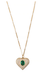 Load image into Gallery viewer, PAVE DIAMOND EMERALD HEART SMOOTH BAR NECKLACE - Millo Jewelry