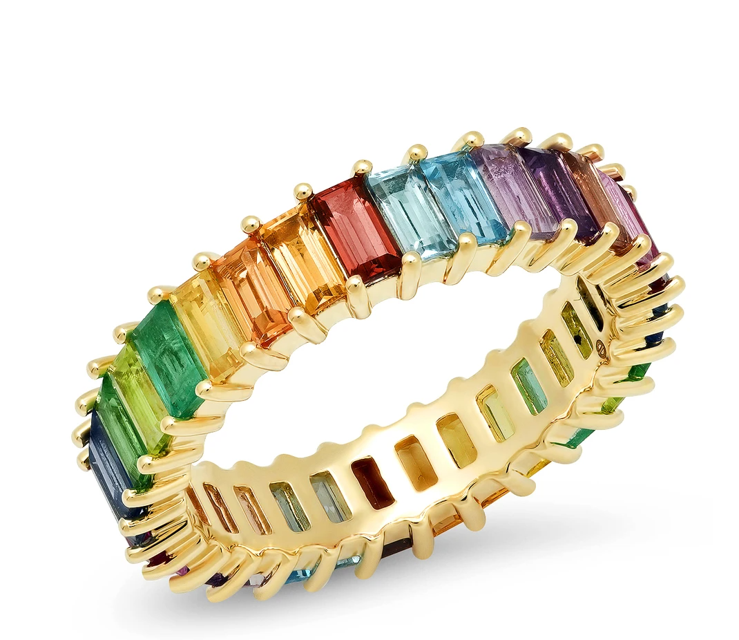 MULTI COLORED VERTICAL BAGUETTE RING - Millo Jewelry