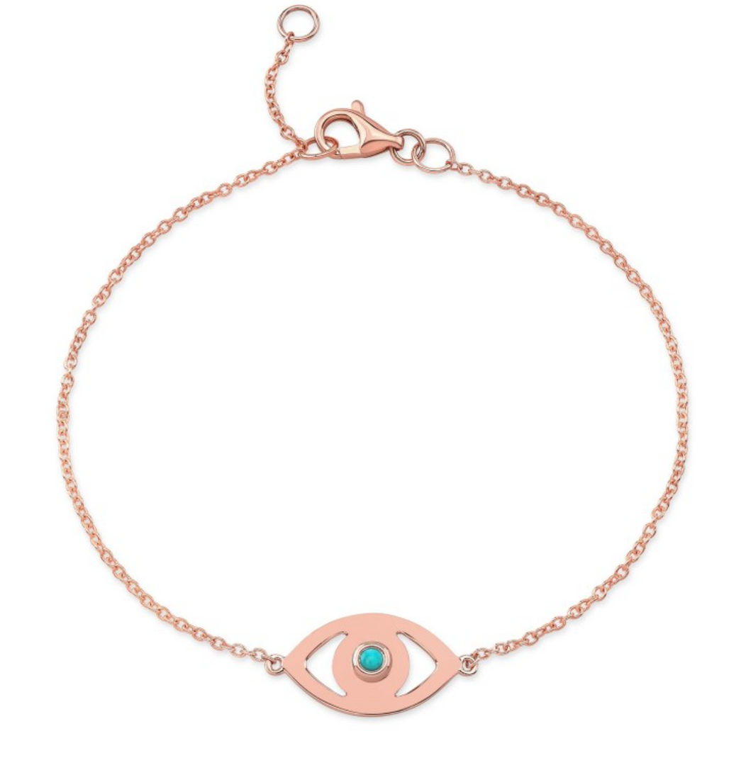 14K Gold Turquoise Bezel Evil Eye Bracelet - Millo Jewelry
