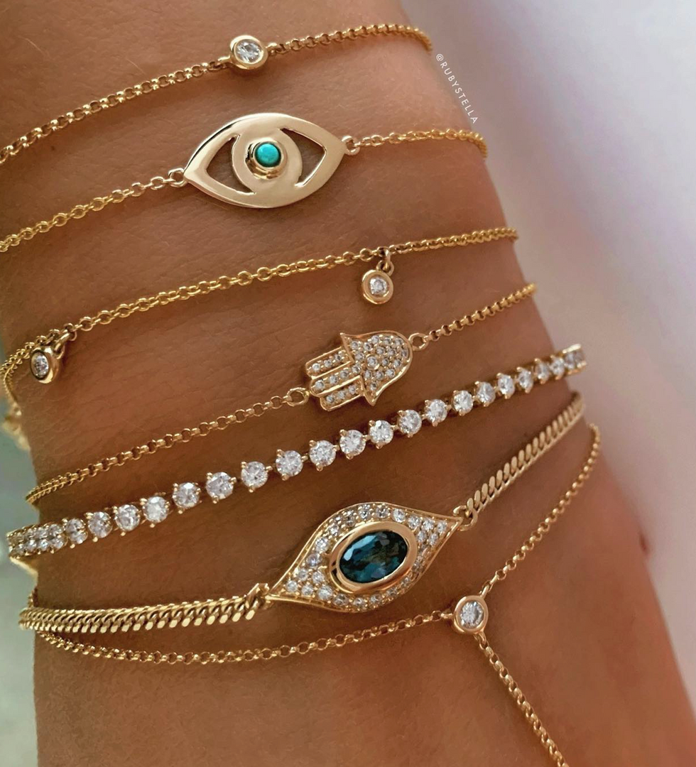 14K Gold Turquoise Bezel Evil Eye Bracelet - Millo Jewelry
