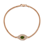 Load image into Gallery viewer, 14K Gold Diamond Oval Green Tourmaline Evil Eye Bracelet - Millo Jewelry
