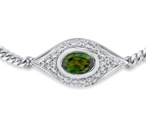14K Gold Diamond Oval Green Tourmaline Evil Eye Bracelet - Millo Jewelry