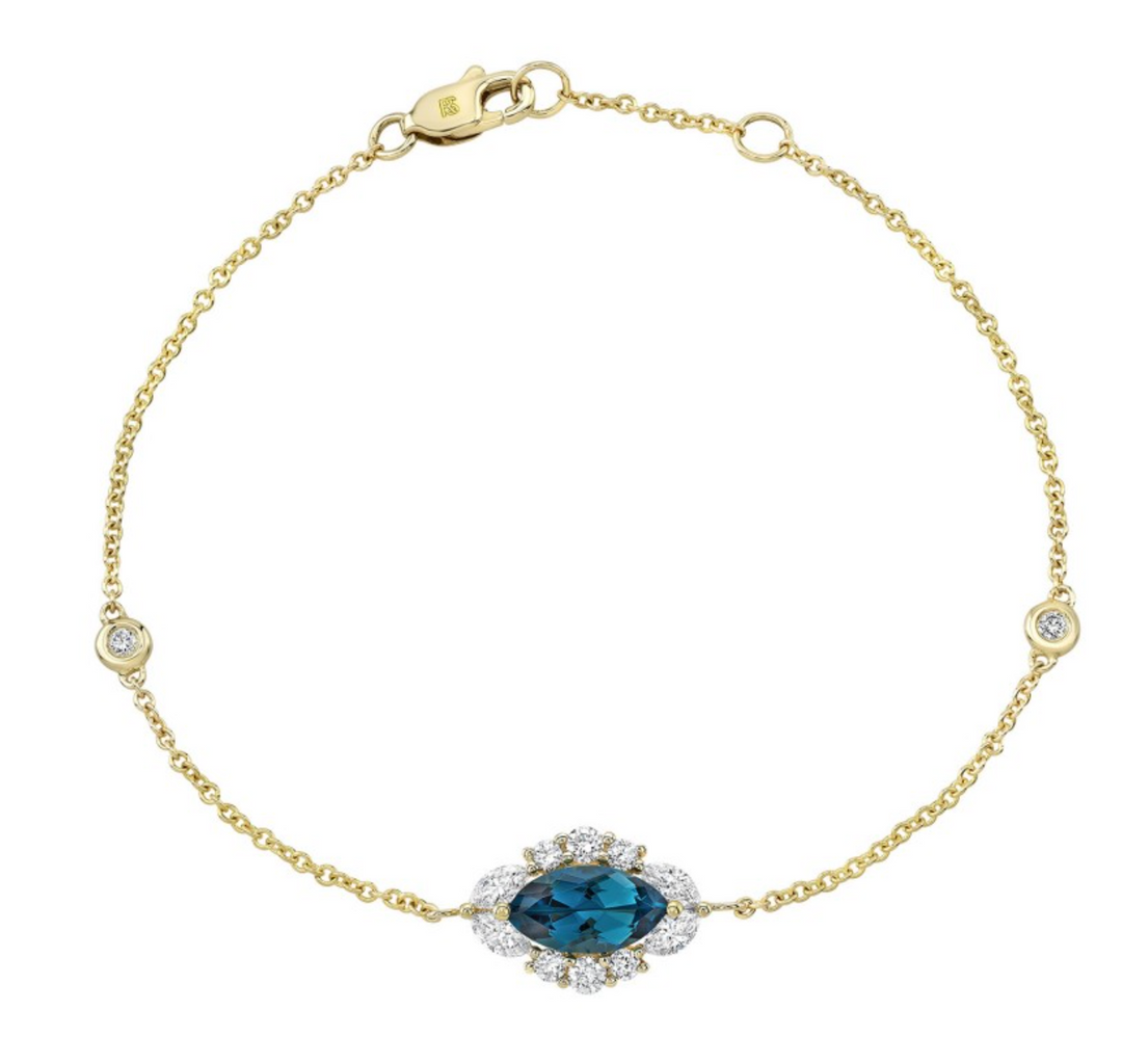 14K Gold Diamond and Blue Topaz Marquise Evil Eye Bracelet - Millo Jewelry