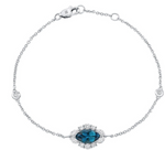 Load image into Gallery viewer, 14K Gold Diamond and Blue Topaz Marquise Evil Eye Bracelet - Millo Jewelry
