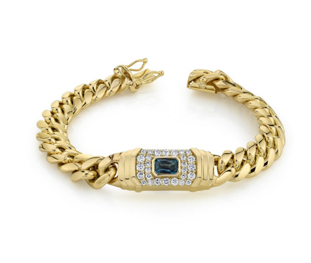 14K Yellow Gold and Diamond Blue Topaz Miami Cuban Link Bracelet - Millo Jewelry
