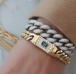 Load image into Gallery viewer, 14K Yellow Gold and Diamond Blue Topaz Miami Cuban Link Bracelet - Millo Jewelry
