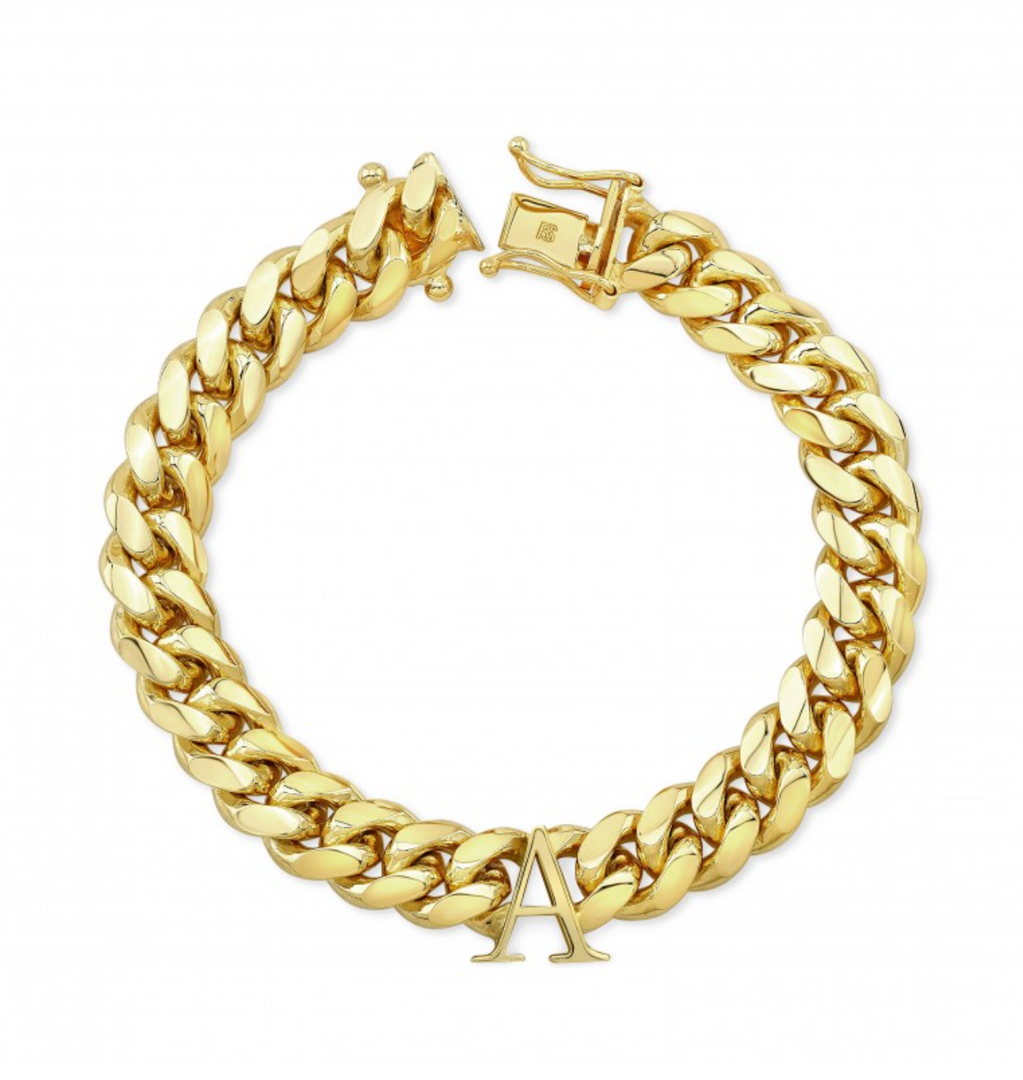 14K Yellow Gold Solid Miami Cuban Initial Link Bracelet - Millo Jewelry