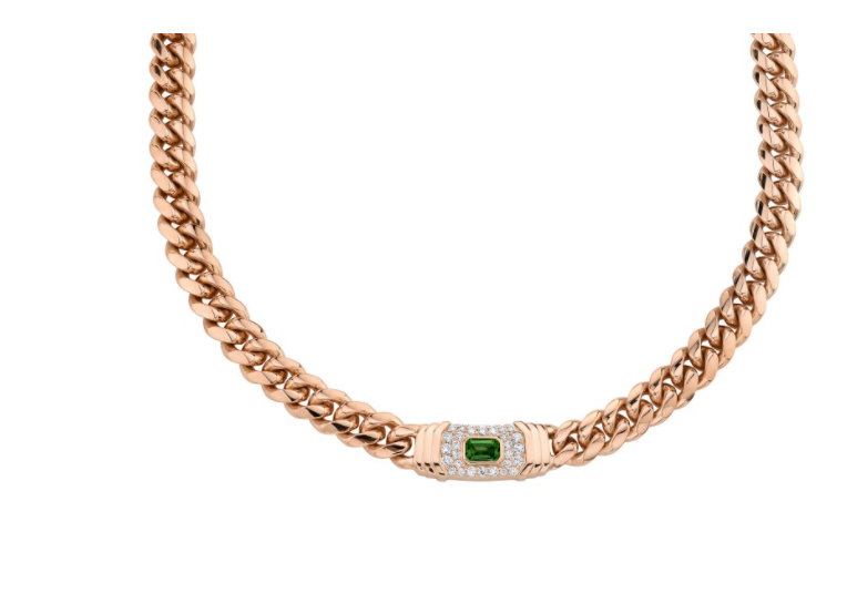 14K Gold Diamond Green Tourmaline Miami Cuban Link Necklace - Millo Jewelry