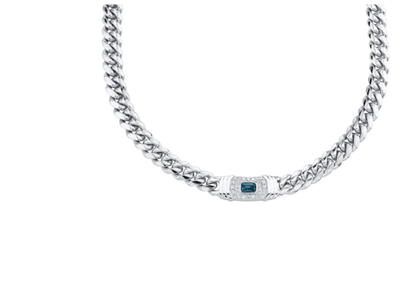 14K Gold Diamond Blue Topaz Miami Cuban Link Necklace - Millo Jewelry