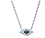 Load image into Gallery viewer, 14K Gold Diamond Oval Blue Topaz Evil Eye Necklace - Millo Jewelry
