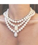 Load image into Gallery viewer, Pave Opal Teardrop Center Freshwater Pearl Beaded Necklace - Millo Jewelry