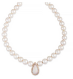 Load image into Gallery viewer, Pave Opal Teardrop Center Freshwater Pearl Beaded Necklace - Millo Jewelry