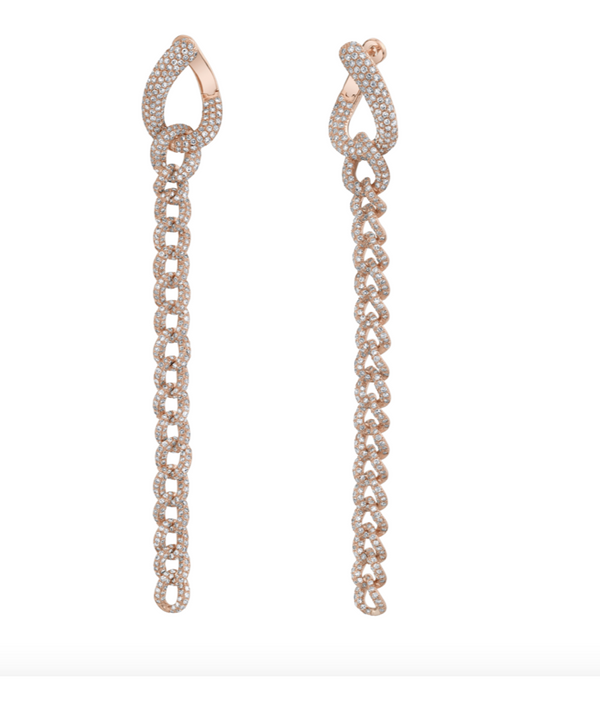 Long Pave Chain Link Earrings - Millo Jewelry
