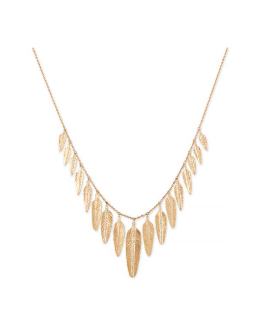 17 Graduated Pave Feather Shaker Necklace - Millo Jewelry