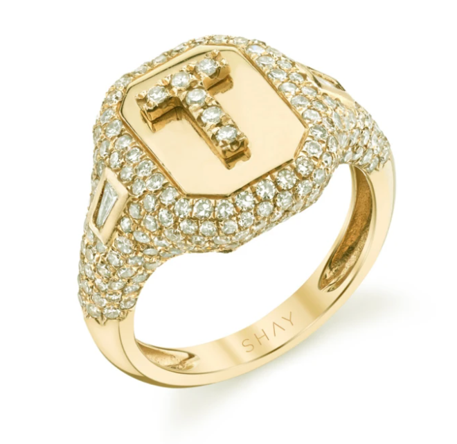 PARTIAL PAVE INITIAL PINKY RING - Millo Jewelry