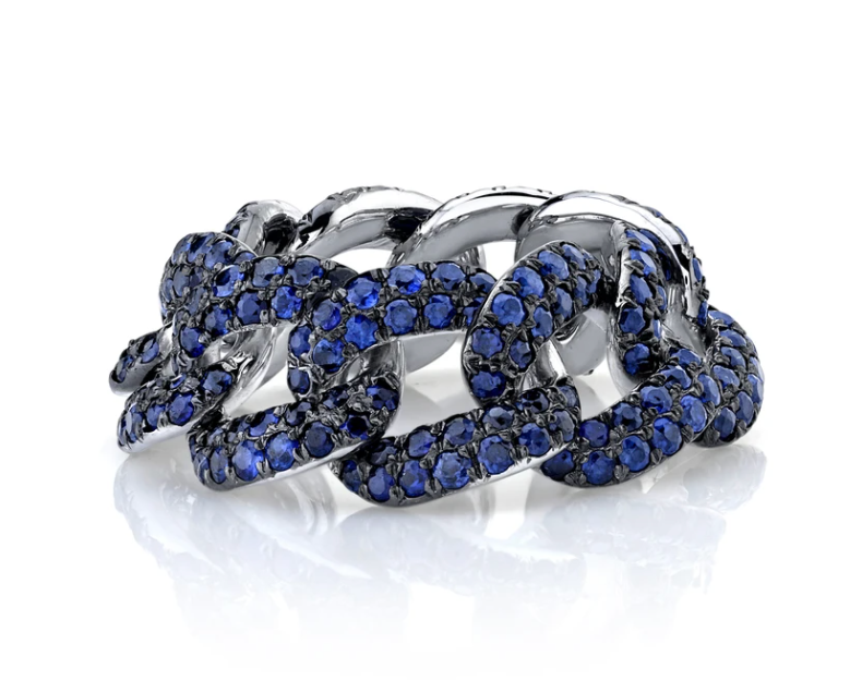 Blue Sapphire Pave Essential Link Ring - Millo Jewelry