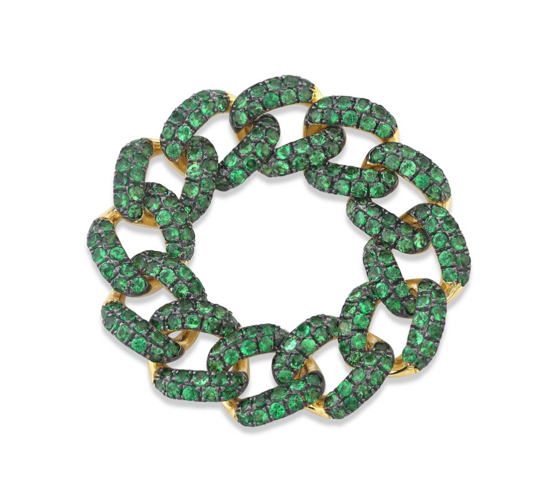 Green Garnet Pave Medium Link Ring - Millo Jewelry