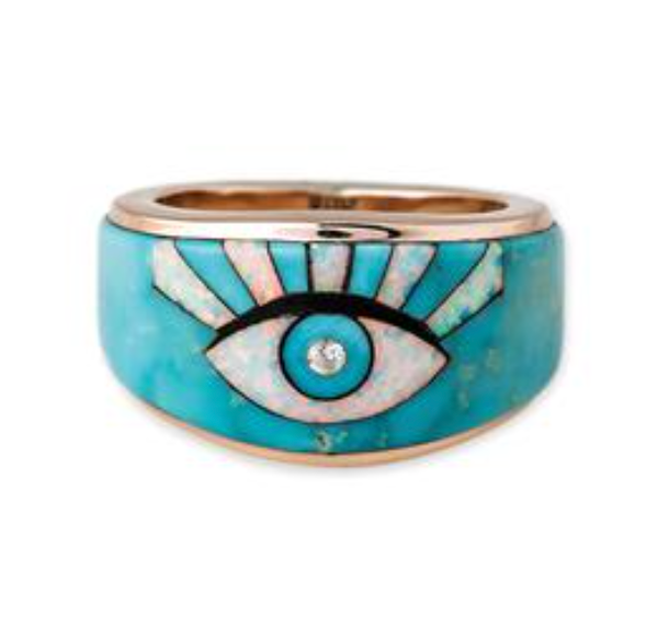 Diamond Turquoise - Opal Eye Burst Inlay Rays Ring - Millo Jewelry