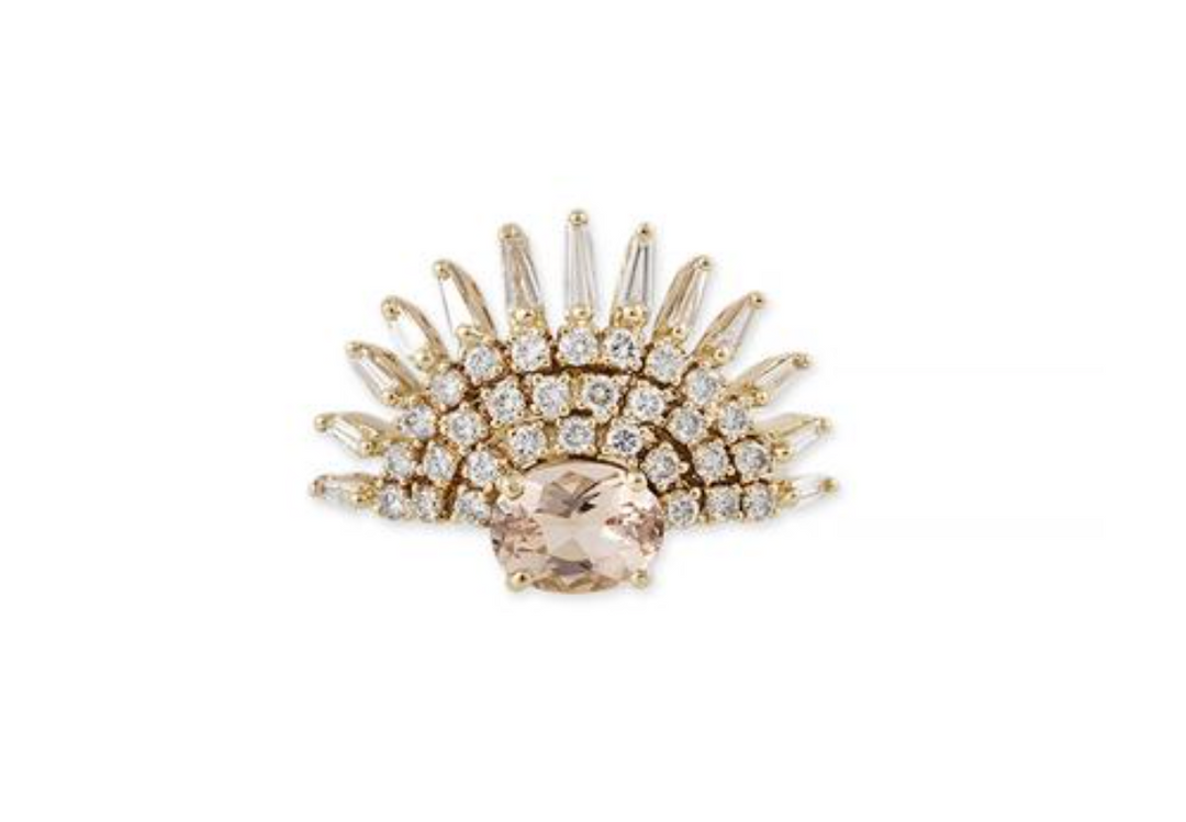 Morganite & Diamond Baguette Peacock Ring - Millo Jewelry
