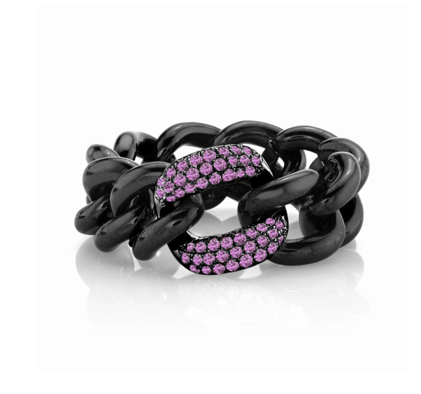PINK SAPPHIRE & BLACK CERAMIC MEDIUM LINK RING - Millo Jewelry