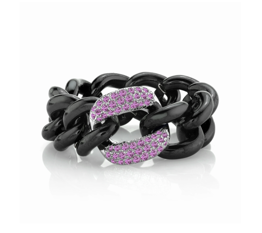 PINK SAPPHIRE & BLACK CERAMIC MEDIUM LINK RING - Millo Jewelry