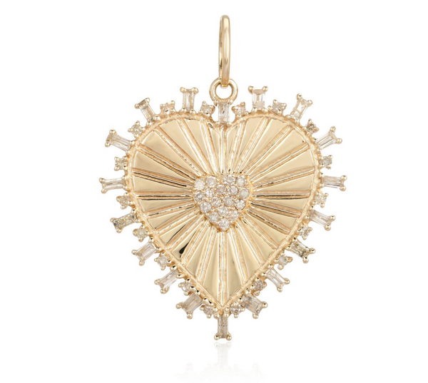 Pave Heart and Baguette Striped Medallion Charm - Millo Jewelry