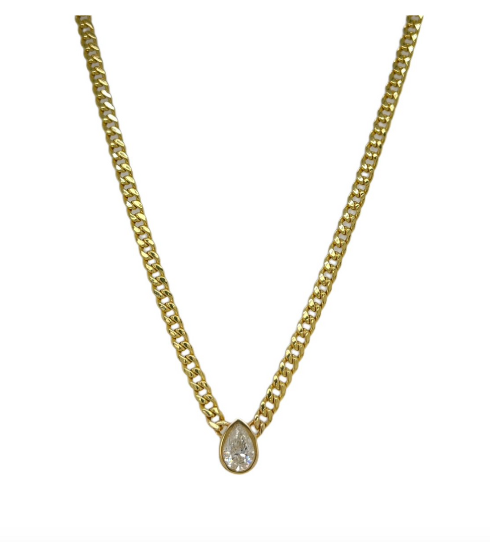 Bezel Pear Diamond Cuban Necklace - Millo Jewelry