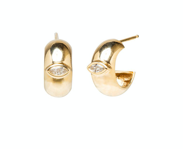 14K CHUBBY HUGGIE HOOPS WITH MARQUISE DIAMONDS - Millo Jewelry