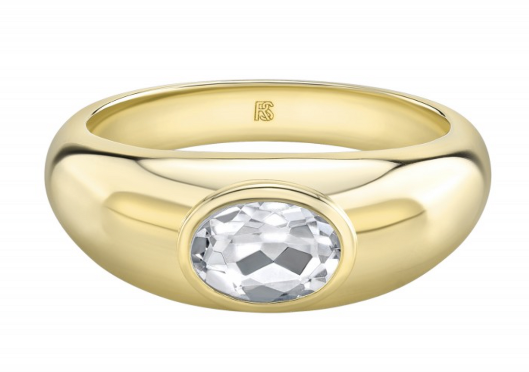 14K YELLOW GOLD BEZEL SET GOLD WHITE TOPAZ DOME RING - Millo Jewelry