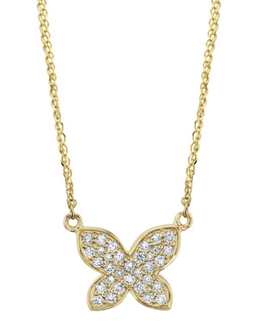 14K YELLOW GOLD DIAMOND FLOATING BUTTERFLY NECKLACE - Millo Jewelry
