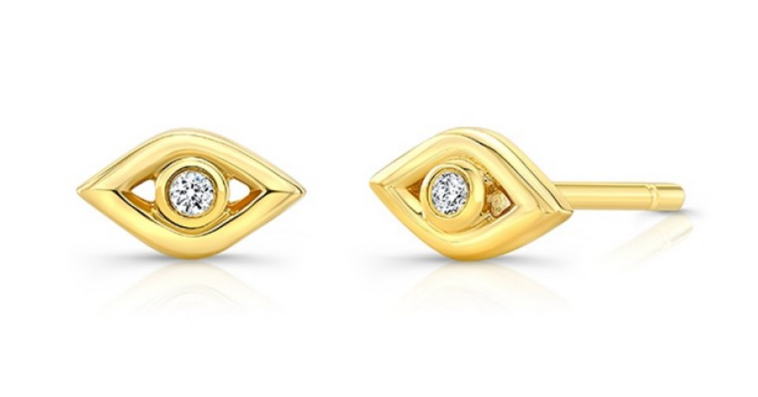 14K YELLOW GOLD DIAMOND MINI EVIL EYE EARRING SINGLE - Millo Jewelry