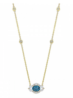 Load image into Gallery viewer, 14K GOLD DIAMOND AND BLUE TOPAZ MARQUISE EVIL EYE NECKLACE - Millo Jewelry
