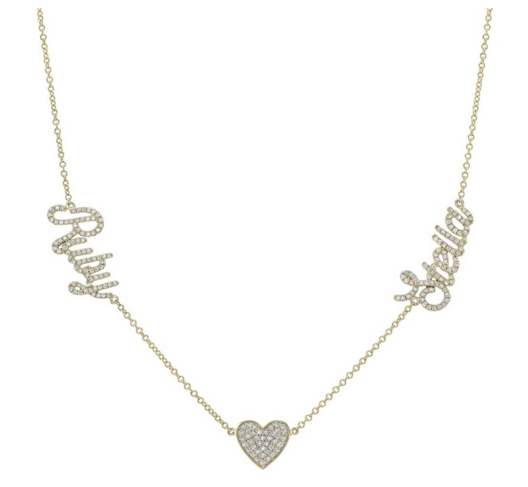 14K Yellow Gold Diamond Heart Script Name Necklace - Millo Jewelry