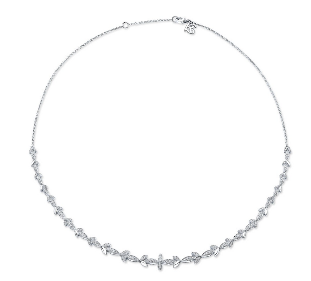 14K WHITE GOLD DIAMOND LEAF NECKLACE - Millo Jewelry
