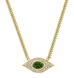 Load image into Gallery viewer, 14K YELLOW GOLD DIAMOND OVAL GREEN TOURMALINE EVIL EYE NECKLACE - Millo Jewelry
