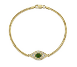 Load image into Gallery viewer, 14K YELLOW GOLD DIAMOND OVAL GREEN TOURMALINE EVIL EYE Anklet - Millo Jewelry