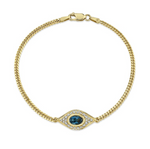 Load image into Gallery viewer, 14K YELLOW GOLD DIAMOND OVAL BLUE TOPAZ EVIL EYE ANKLET - Millo Jewelry