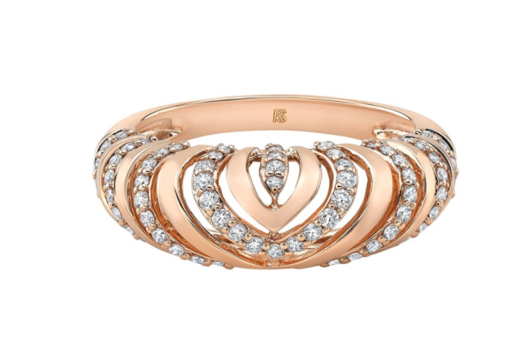14K Gold Diamond Chevron Mini Dome Ring - Millo Jewelry