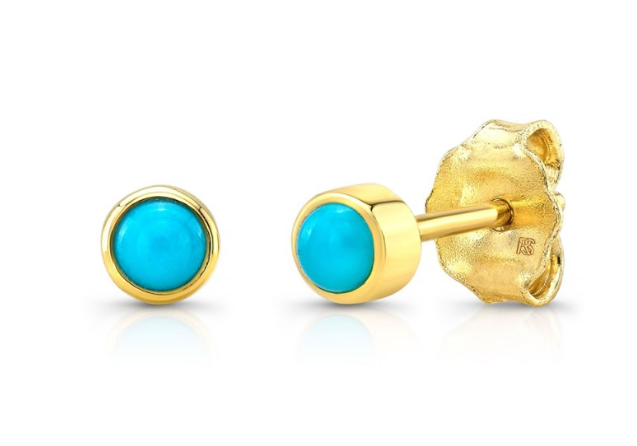 14K YELLOW GOLD BEZEL SET TURQUOISE STUD EARRING Single - Millo Jewelry