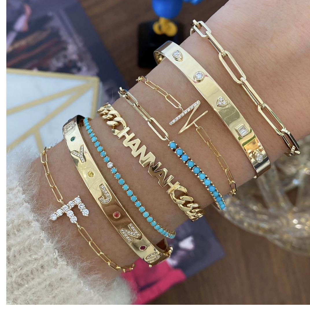 Half & Half Turquoise Tennis Paperclip Bracelet - Millo Jewelry