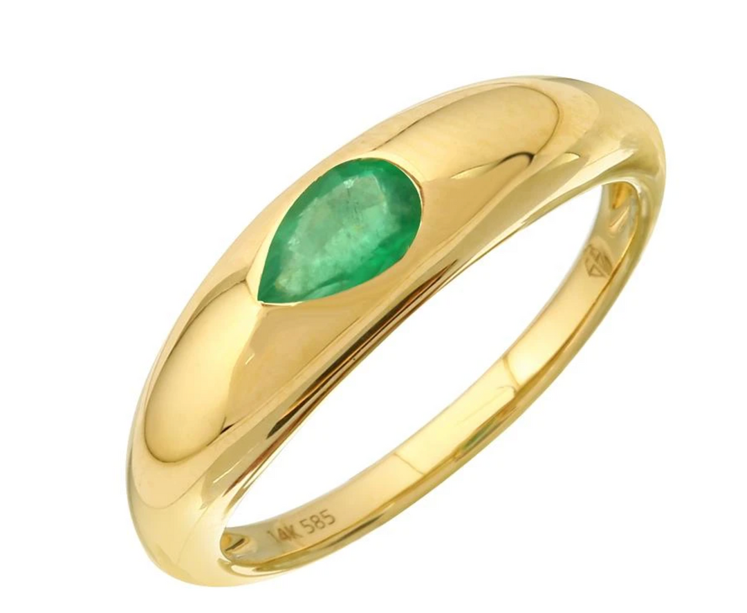 Pear Stone Dome Ring Emerald - Millo Jewelry