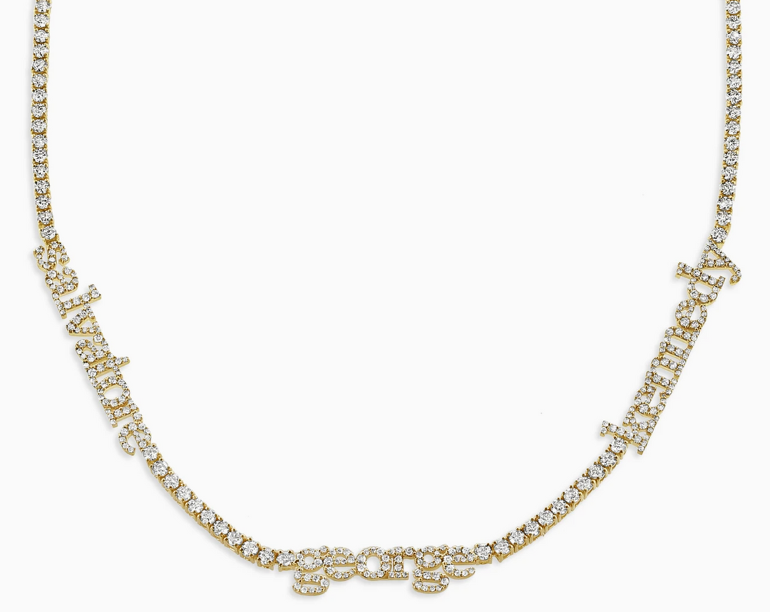 14K Gold Custom Nameplate Tennis Necklace - Millo Jewelry