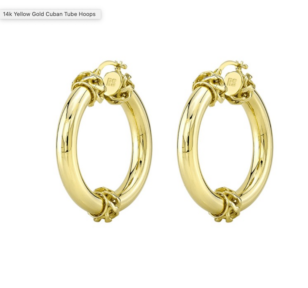 14K YELLOW GOLD CUBAN TUBE HOOPS - Millo Jewelry