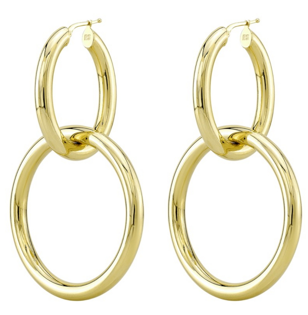 14K YELLOW GOLD DOUBLE TUBE HOOPS - Millo Jewelry