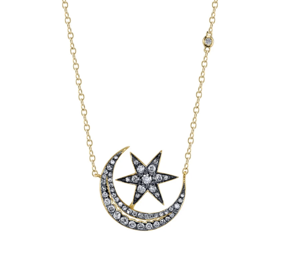 18K Diamond Crescent Moonstar Necklace - Millo Jewelry